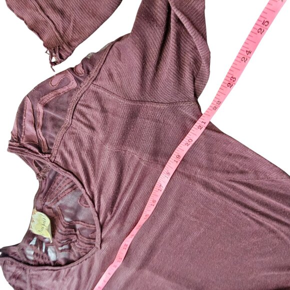 Free People Mauve Long Sleeve Mesh Back Top Embroidered Details size S - Picture 11 of 15